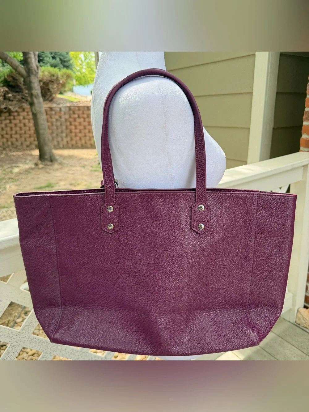 M.I.L.A. MILA Luxe Pebbled Leather Tote Bag Plum Made In Los Angeles NEW